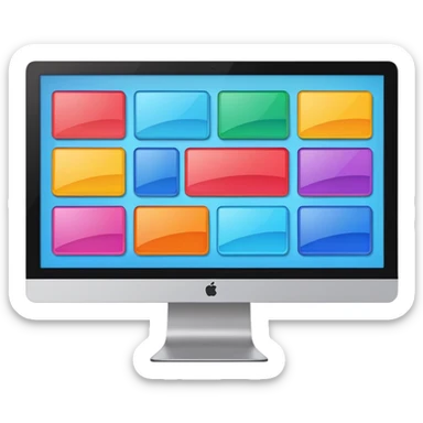 A monitor screen, showing some colorful UI design elements and layouts like rectangles, squares, etc. sticker