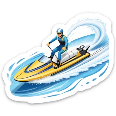 An icon featuring a close-up collage of water skis, splashing water, and a speedboat pulling the skier across the surface. The design highlights the motion of the skis cutting through the water and the boat’s wake. Transparent background emphasizes the thrill of water skiing. sticker