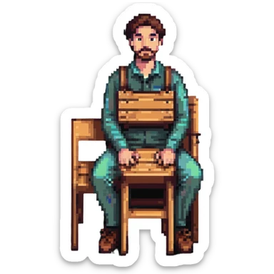 experienced furniture maker holding a wooden chair sticker