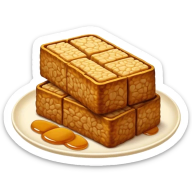 Tempeh Cinematic Realistic Tempeh Dish Emoji, depicted as crispy, sliced portions of fermented soy cake with a golden-brown finish, rendered with detailed textures and warm, inviting lighting. sticker