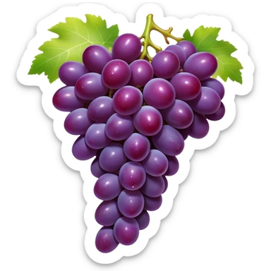 Cinematic Realistic Grapes Emoji, Clustered together in rich purple hues, with smooth, plump skins reflecting light in a glossy, delicate sheen. The stems curve slightly, holding the clusters together like a sweet, natural treasure. Soft glowing outline, capturing the essence of natural sweetness and richness in a bunch of ripe grapes! sticker