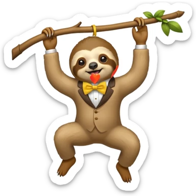 cute swinging Sloth on stick, yellow bow tie sticker