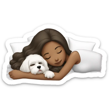 brunette woman sleeping with white maltese sticker