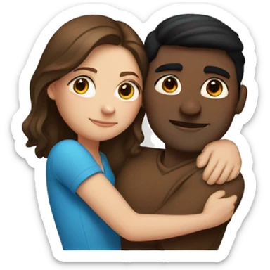 Couple embracing with arms around each other; white woman with blue eyes and brown hair, Indian man with black hair  sticker