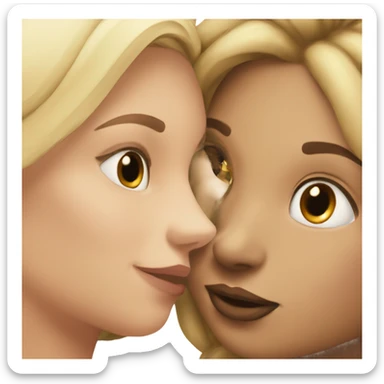 Blonde girl kissing mixed girl on cheek sticker
