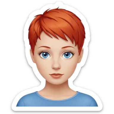 27 year old white woman, red hair, pixie cut, blue eyes sticker