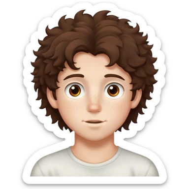 brunette fluffly hair boy with freckles and brown eyes handsome sticker