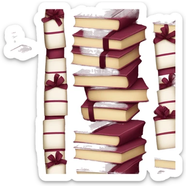 burgundy books stacked up and tied together by a burgundy bow sticker