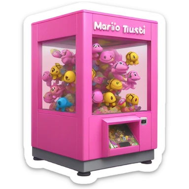 pink turtle playing claw machine with mini Mario's in it  sticker