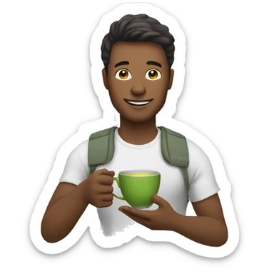 Create guy who is holding matcha tea in his hand sticker