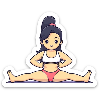 woman with bra, tanned long black hair, doing splits sticker