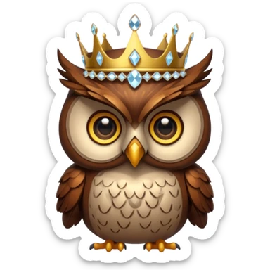 Owl with crystal crown — wise, glowing eyes sticker