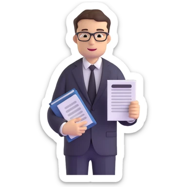 male accountant in business suit holding papers in hand sticker