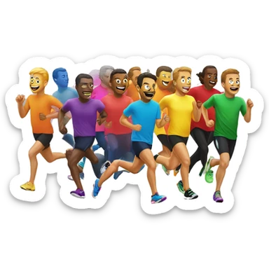 mwith rainbow glitter sparkling while 10 men start running sticker