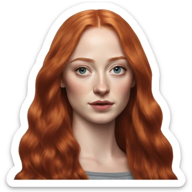 Sophie Turner long red hair, teenager, Sansa Stark, hyperreal, photoreal portrait sticker