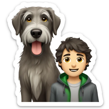 Dark brown hair boy and Irish wolfhound sticker