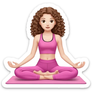 pale white girl with long brown curly hair pilates pink sticker
