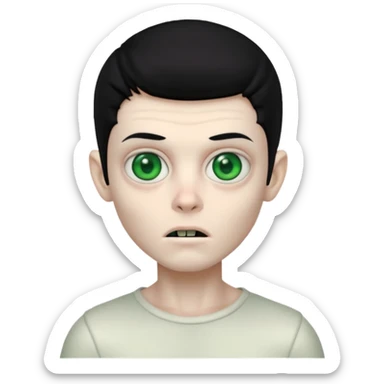 a pretty zombie boy with black hair bearing a resemblance to Ivan from Alien Stage in memoji apple format sticker