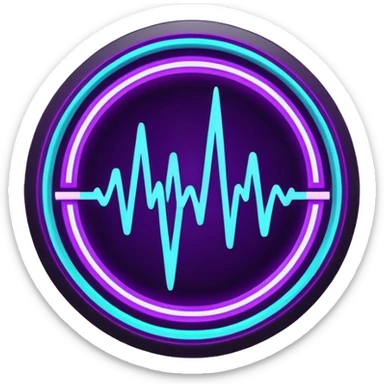 futuristic minimalistic logo icon, glowing soundwave and pulse symbol forming abstract circle, neon purple (#8B5CF6) and cyan (#00E0FF) light, representing NoizeGames team rhythm and creativity, dark background, no face, 1:1 aspect ratio sticker