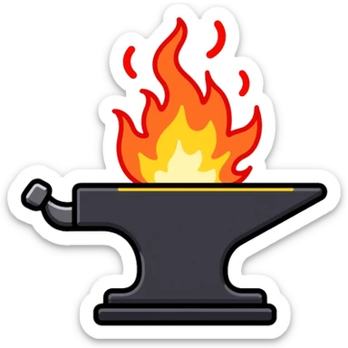 blacksmith anvil glowing with intense heat, hot metal sticker