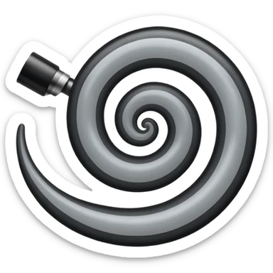 Minimalist emoji-style sticker of a strip of film curling into a hypnotic spiral. No details inside frames. Black and gray only. sticker