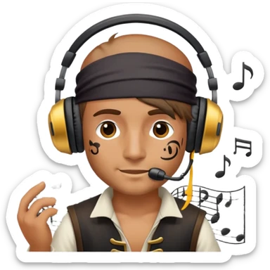 pirate with headphones and music notes sticker
