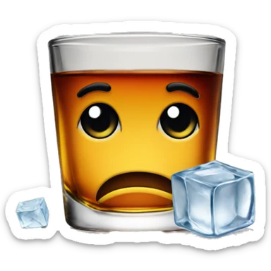 whiskey with  2 ice cubes  Shot glass tumbler  sticker