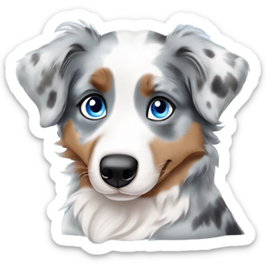 Blue Merle Australian shepherd puppy lying down with one blue aeye nd one brown eye   sticker