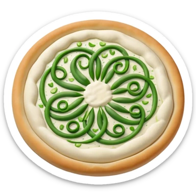 round pizza dough with vibrant green garlic scapes sticker