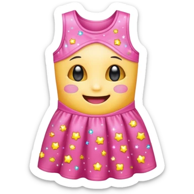 cute kawaii dress with happy smiling face and sparkles emoji style sticker