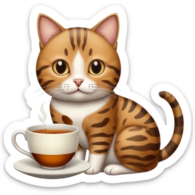 Yanında bir bardak çay olan tekir kedi sticker
