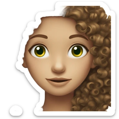 Brunette Curly hair pale freckled girl with green eyes sticker