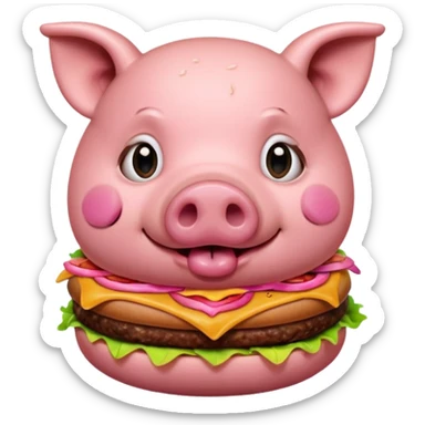 a pig eating a hamburger sticker