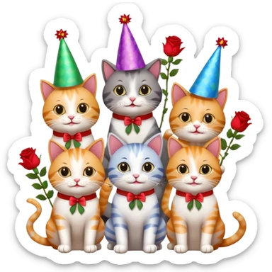 Group of cats, throwing roses congratulations  sticker