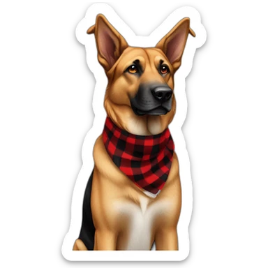 75% Coonhound 25% German Shepherd mix dog wearing small pointed red buffalo plaid bandana side view full body facing left sticker