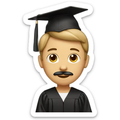 tan boy with mustache and graduation sticker