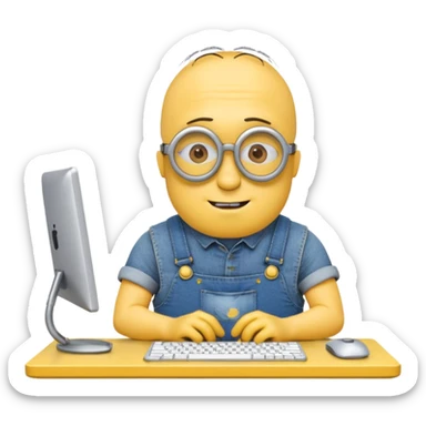 minion with desktop computer works deeply sticker
