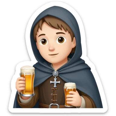 young medieval pilgrim with cloak and beer bottle sticker