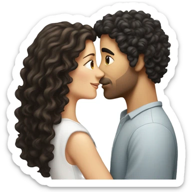 White Man with dark hair kissing white woman with long dark curly hair sticker