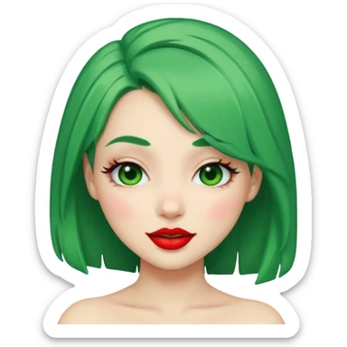 girl with green hair and red lipstick, winking sticker