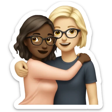 Girl with blonde hair and glases hugging a girl with dark brown hair  sticker