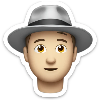 tim robinson wearing a grey fedora white shirt only looking scared and sad facing left - fabric attached to back of hat covering neck sticker