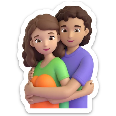 girl with long light brown hair and pale skin hugging a boy with short black curly hair and tanned skin sticker