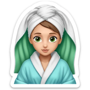 ariana grande in bath robe with hair towel blue green eyes  sticker