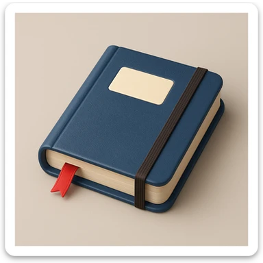Change the notebook cover to blue while maintaining a realistic 3D style. Keep the elastic band and bookmark, with a Moleskine-like appearance. Realistic 3D style with detailed textures and lighting. sticker