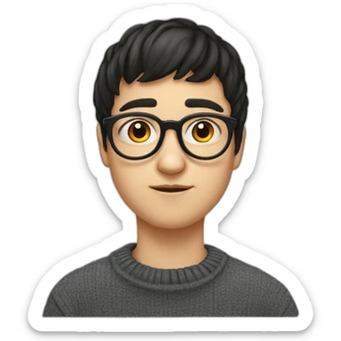 Russian boy in glasses with short black bangs back with glasses and a stupid look in a kappa sweater sticker