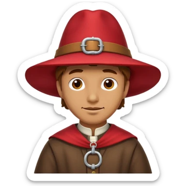 Man with red pilgrim-style hat and buckle.







































 sticker