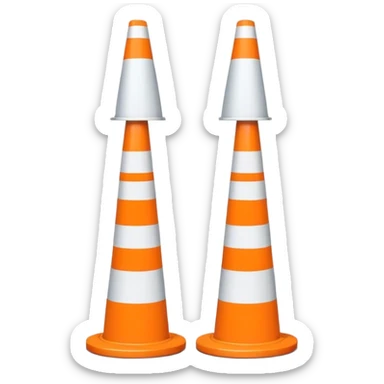 Two conical traffic bollards with a caution tape stretched between them, marking a restricted or blocked area sticker