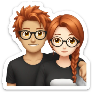 girl otaku redhead wearing glasses and black shirt with her saiyajin boyfriend sticker