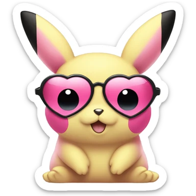 Cute pink pikachu with black heart shaped sunglasses  sticker
